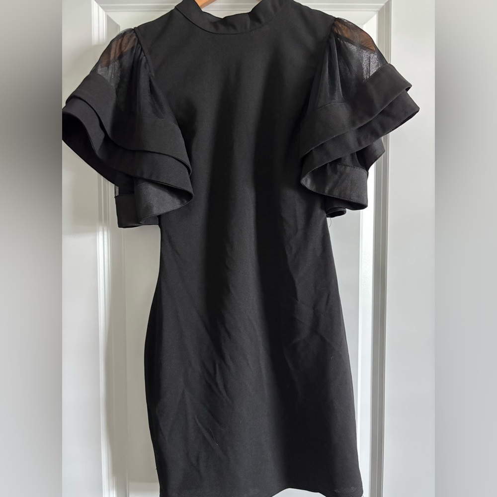 Pink Owl Women’s Black Dress With Ruffled Sleeves Small